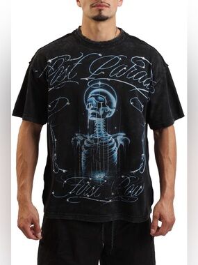 NWT First Row Skeleton Lost Paradiso Rhinestone Graphic Tee - Black 2XL